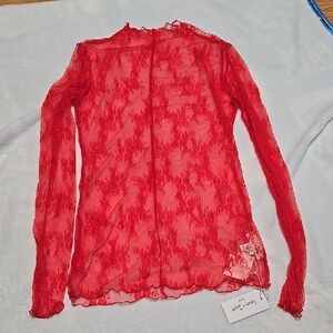 Nwt Sheer Elegant Red Lace Blouse Small